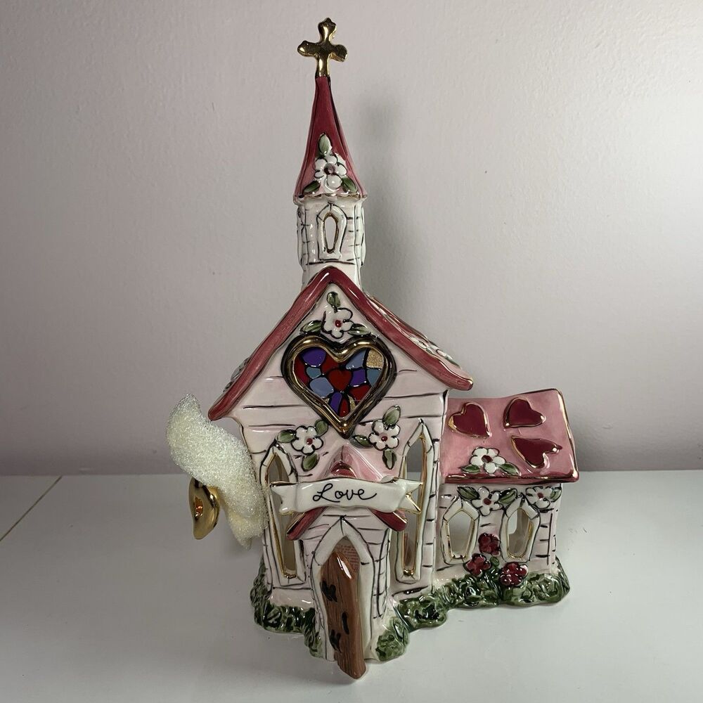Blue Sky Clayworks Love Church Tea Light Holder 2009 Heather Goldminc Ceramic